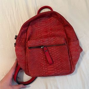 Red Textured Snake Print Backpack